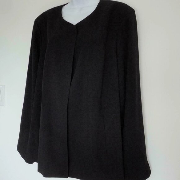 NWT EILEEN FISHER WOMAN Black Round Neck Straight Open Jacket Coat 24W - Picture 2 of 7